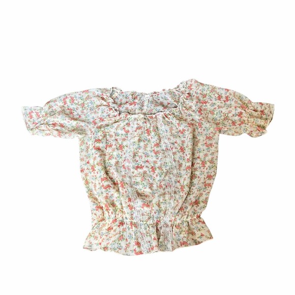Floral boho semi sheer blouse. small floral print. Large - Picture 7 of 9